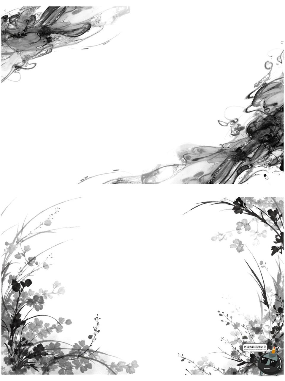 图片[15]-中国风水墨边框复古花枝竹叶长方形黑墨花卉诗意边框png免抠素材-设计猿