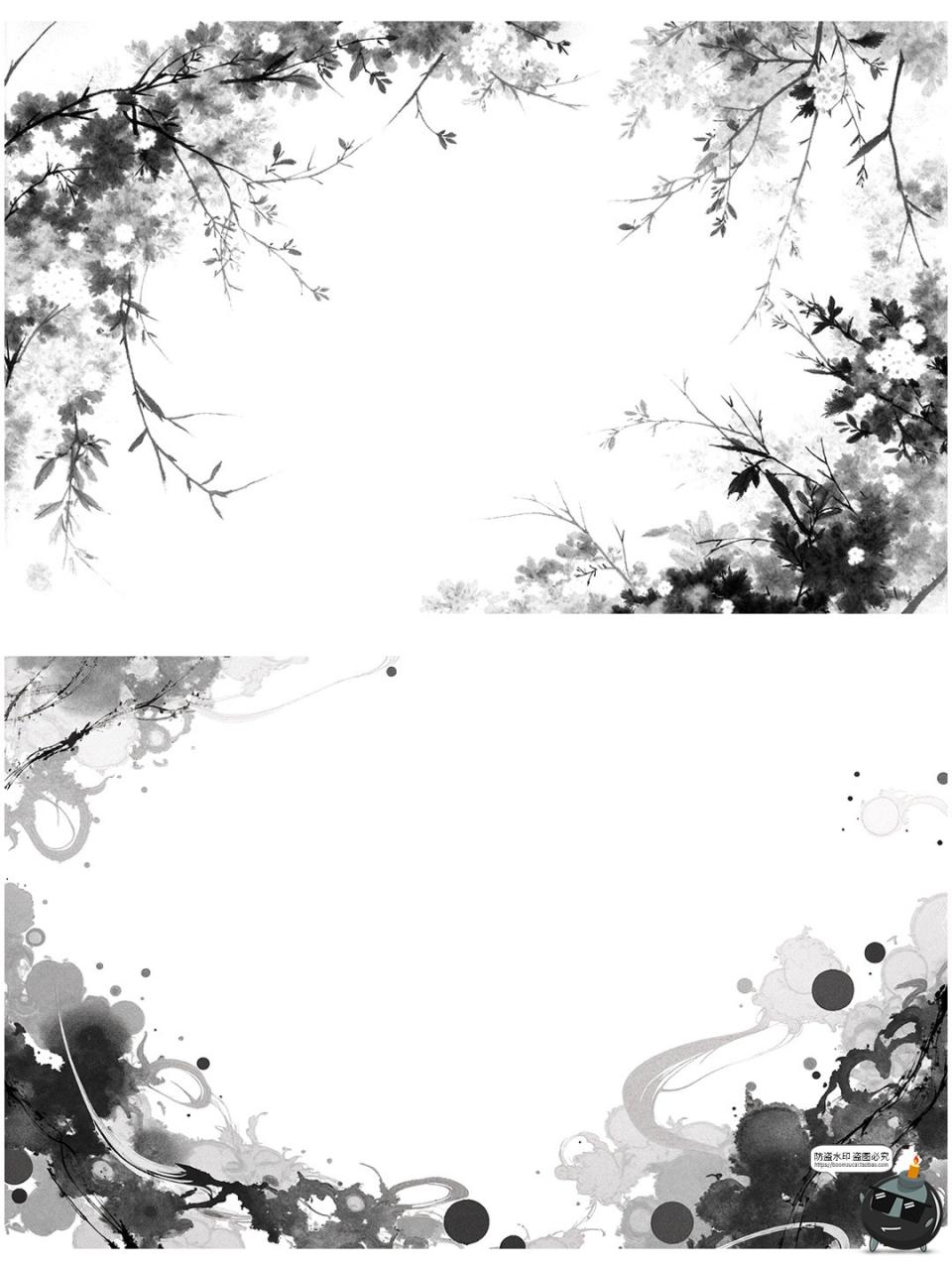 图片[16]-中国风水墨边框复古花枝竹叶长方形黑墨花卉诗意边框png免抠素材-设计猿