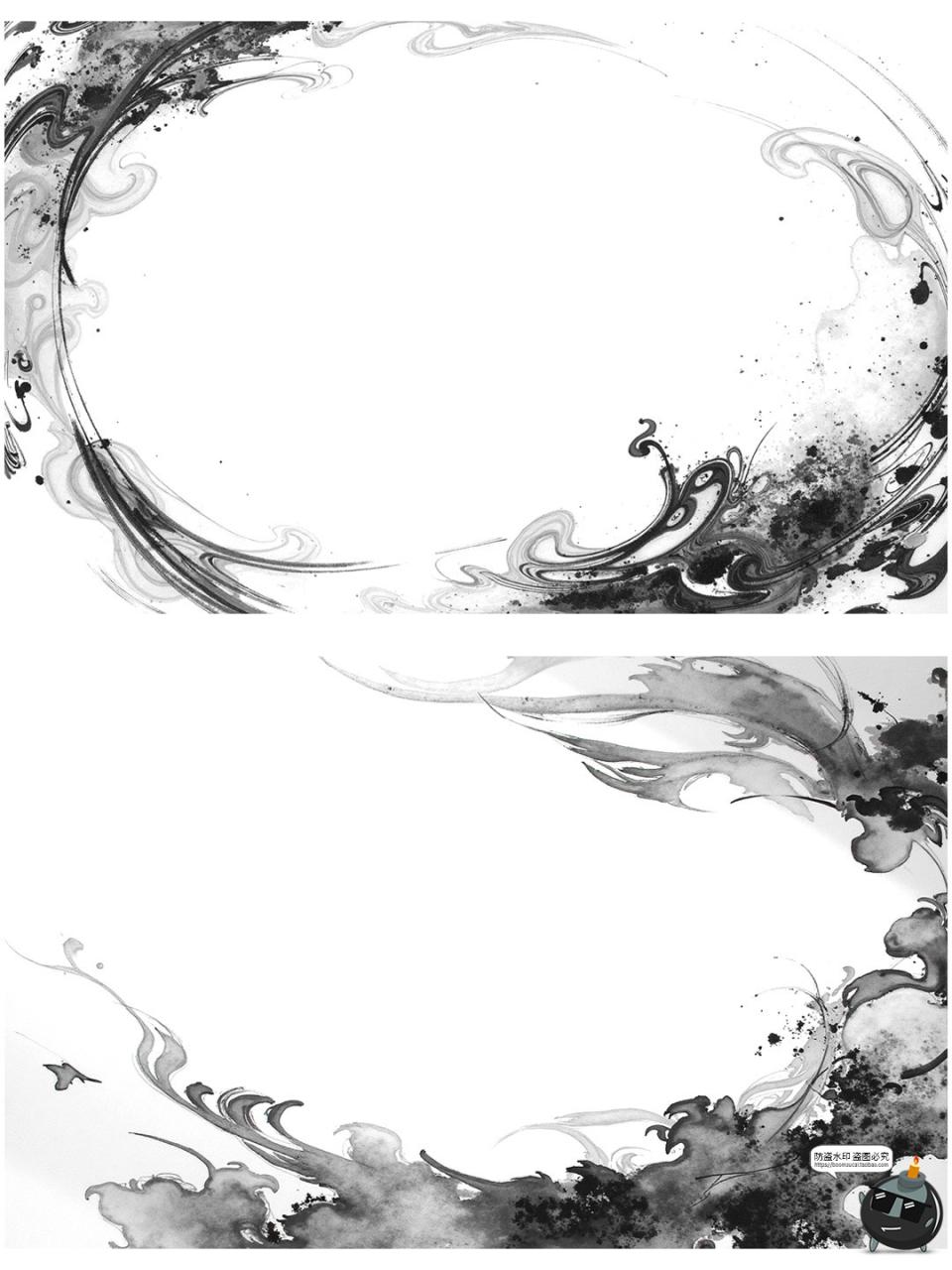 图片[17]-中国风水墨边框复古花枝竹叶长方形黑墨花卉诗意边框png免抠素材-设计猿