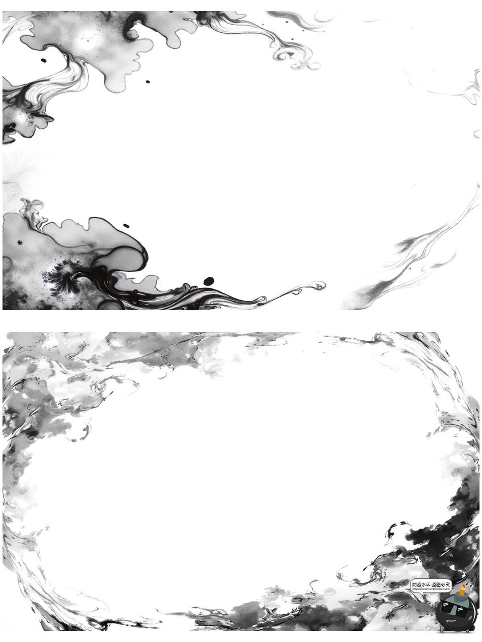 图片[18]-中国风水墨边框复古花枝竹叶长方形黑墨花卉诗意边框png免抠素材-设计猿