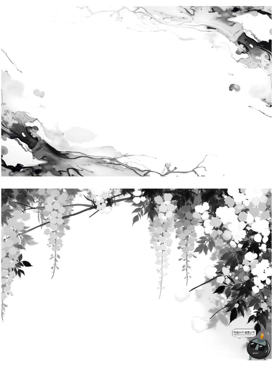 图片[19]-中国风水墨边框复古花枝竹叶长方形黑墨花卉诗意边框png免抠素材-设计猿