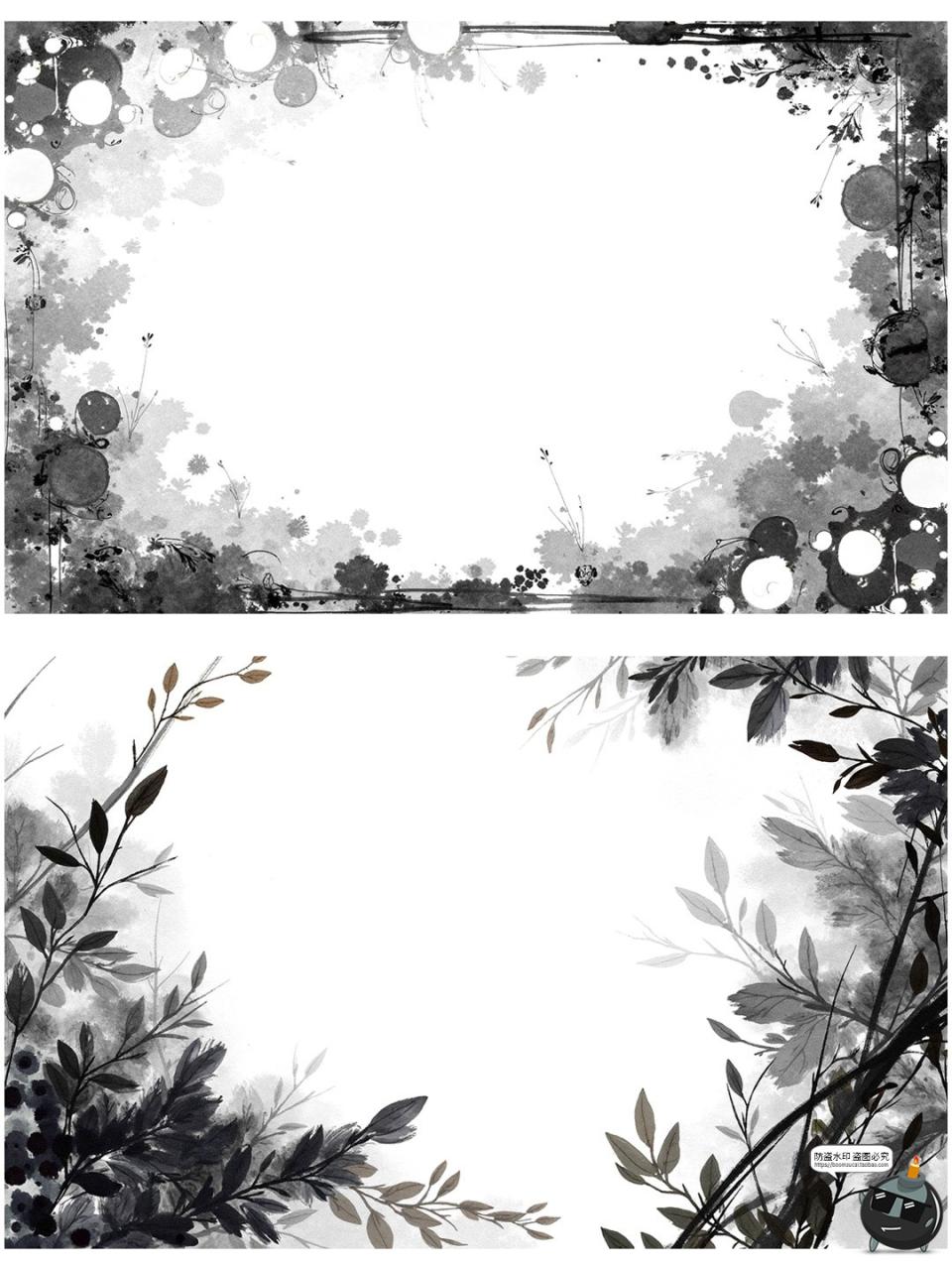图片[20]-中国风水墨边框复古花枝竹叶长方形黑墨花卉诗意边框png免抠素材-设计猿