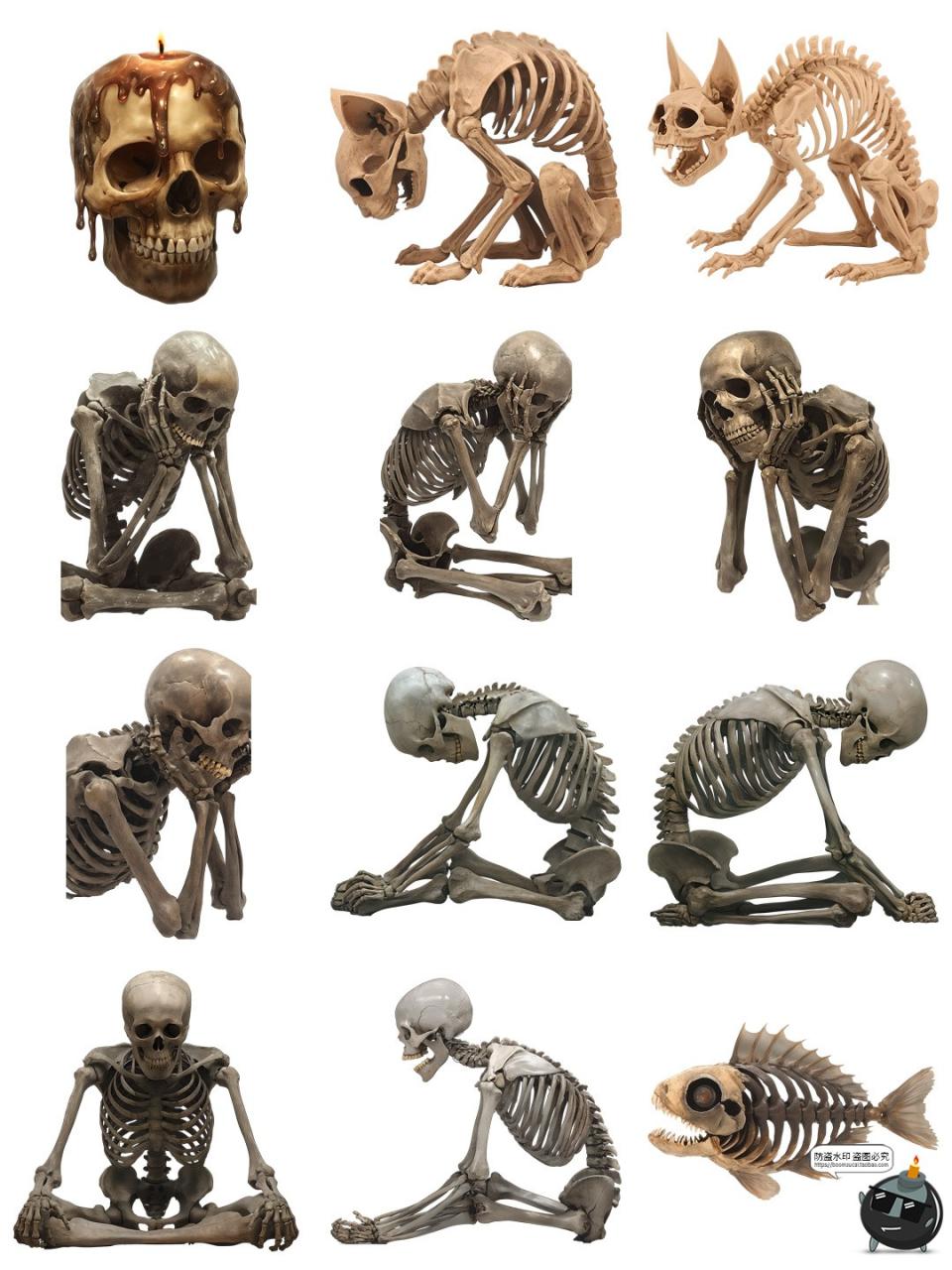 图片[5]-暗黑生物异形外星人物骸骨躯干骷髅标本装饰元素PNG免抠素材图片-设计猿