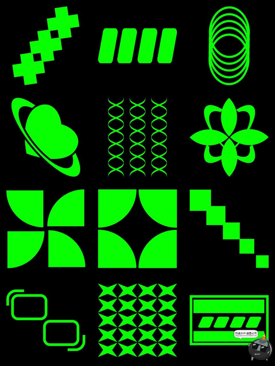 图片[3]-抽象艺术Y2K复古几何图形科技图案装饰元素PNG免抠AI矢量SVG素材-设计猿