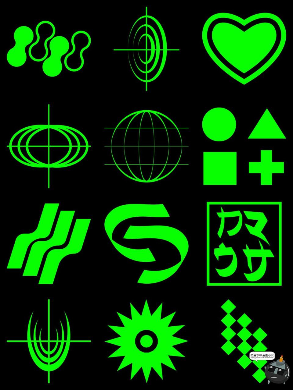 图片[4]-抽象艺术Y2K复古几何图形科技图案装饰元素PNG免抠AI矢量SVG素材-设计猿