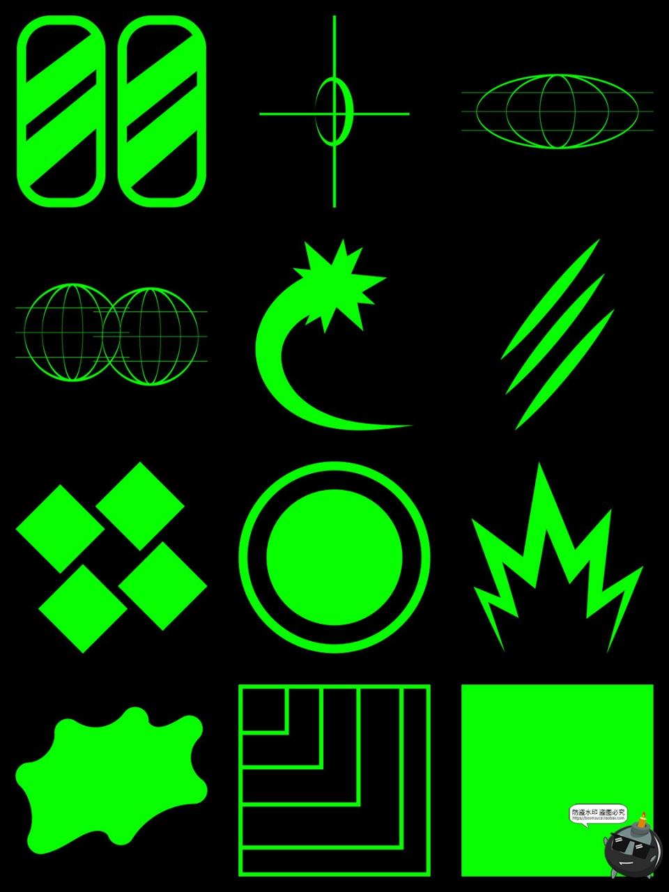 图片[5]-抽象艺术Y2K复古几何图形科技图案装饰元素PNG免抠AI矢量SVG素材-设计猿