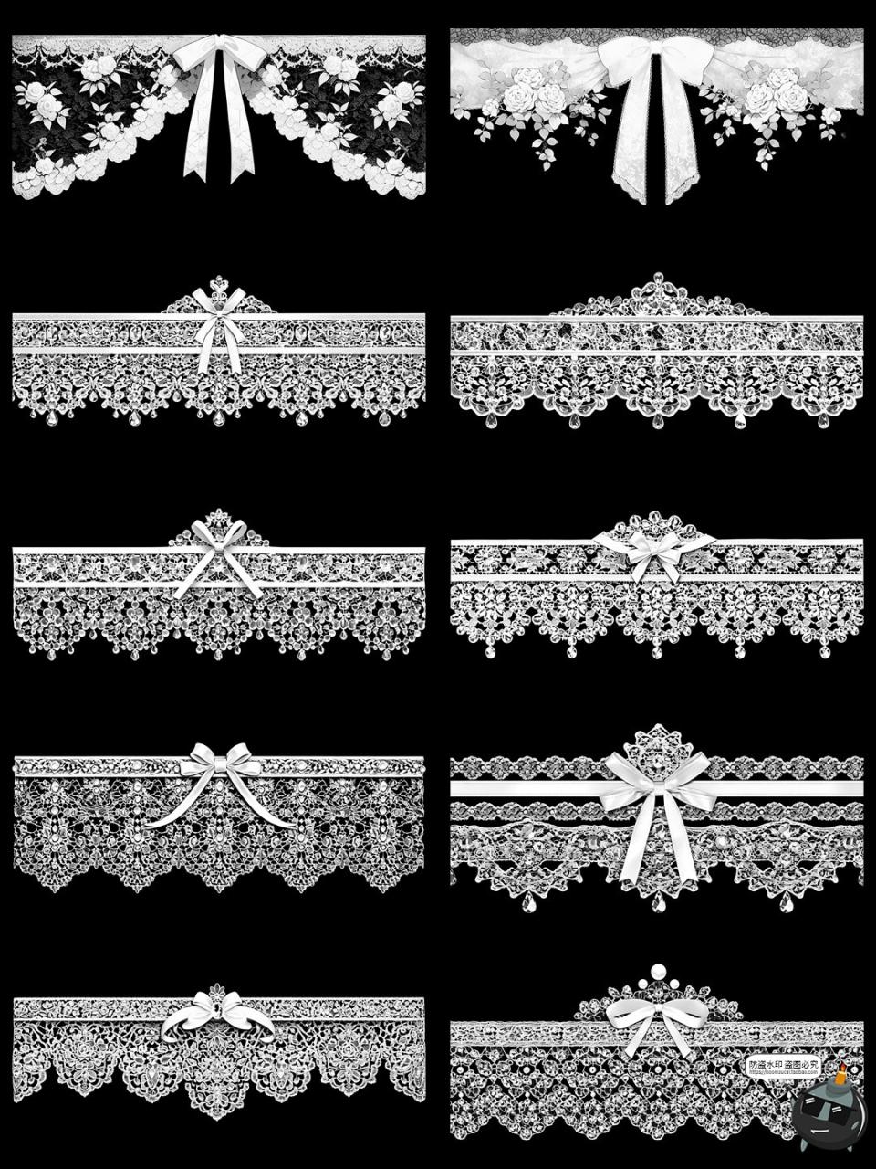 图片[2]-欧式巴洛克蕾丝边框花纹花边白丝带蝴蝶结装饰PNG免抠美工素材图-设计猿