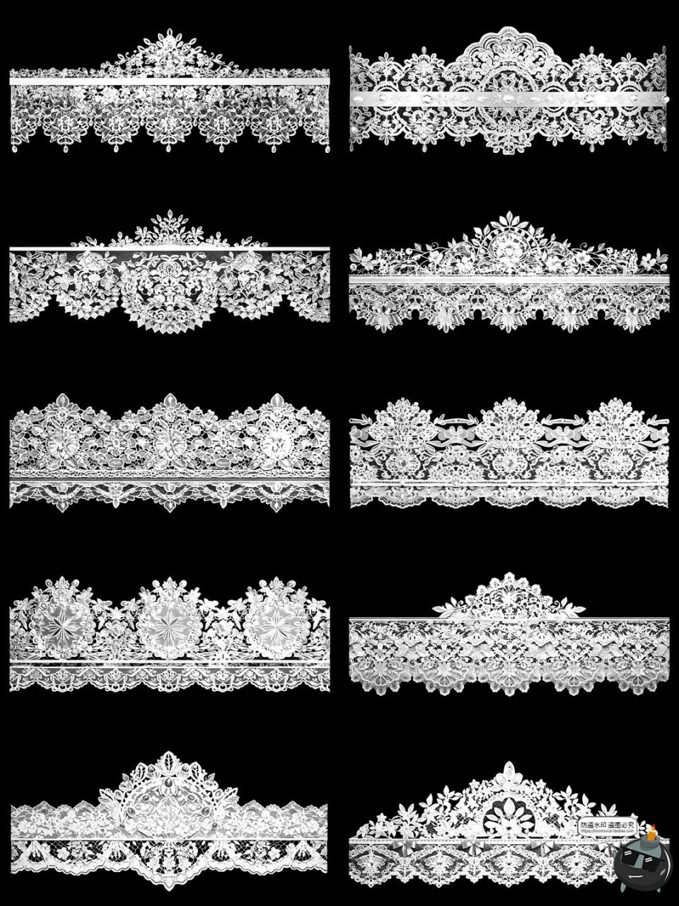 图片[4]-欧式巴洛克蕾丝边框花纹花边白丝带蝴蝶结装饰PNG免抠美工素材图-设计猿