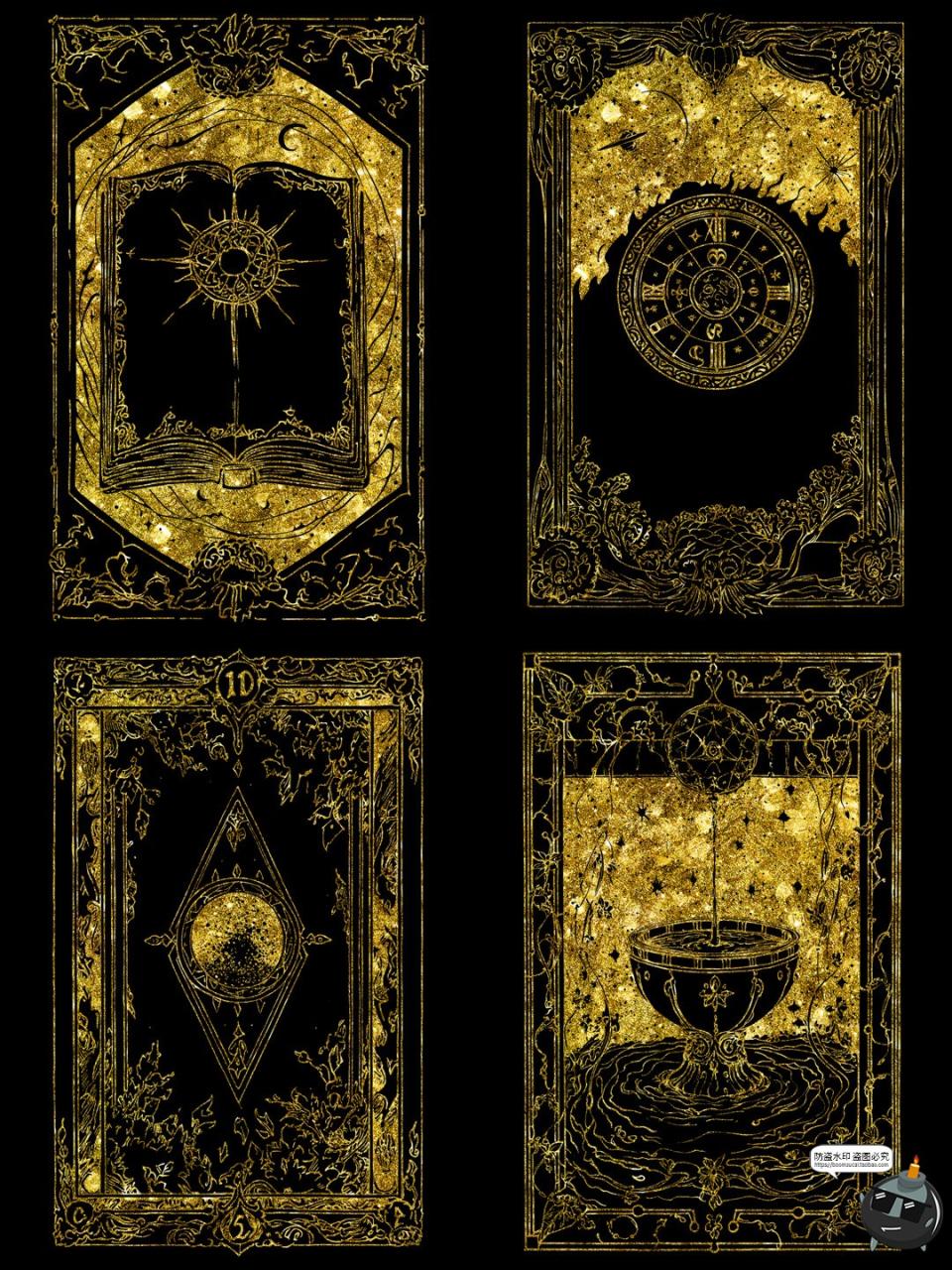 图片[1]-鎏金欧式魔法卡牌插画线稿牌面卡片日月星球图案图片PNG免抠素材-设计猿