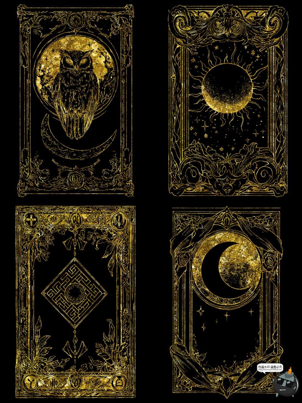 图片[2]-鎏金欧式魔法卡牌插画线稿牌面卡片日月星球图案图片PNG免抠素材-设计猿