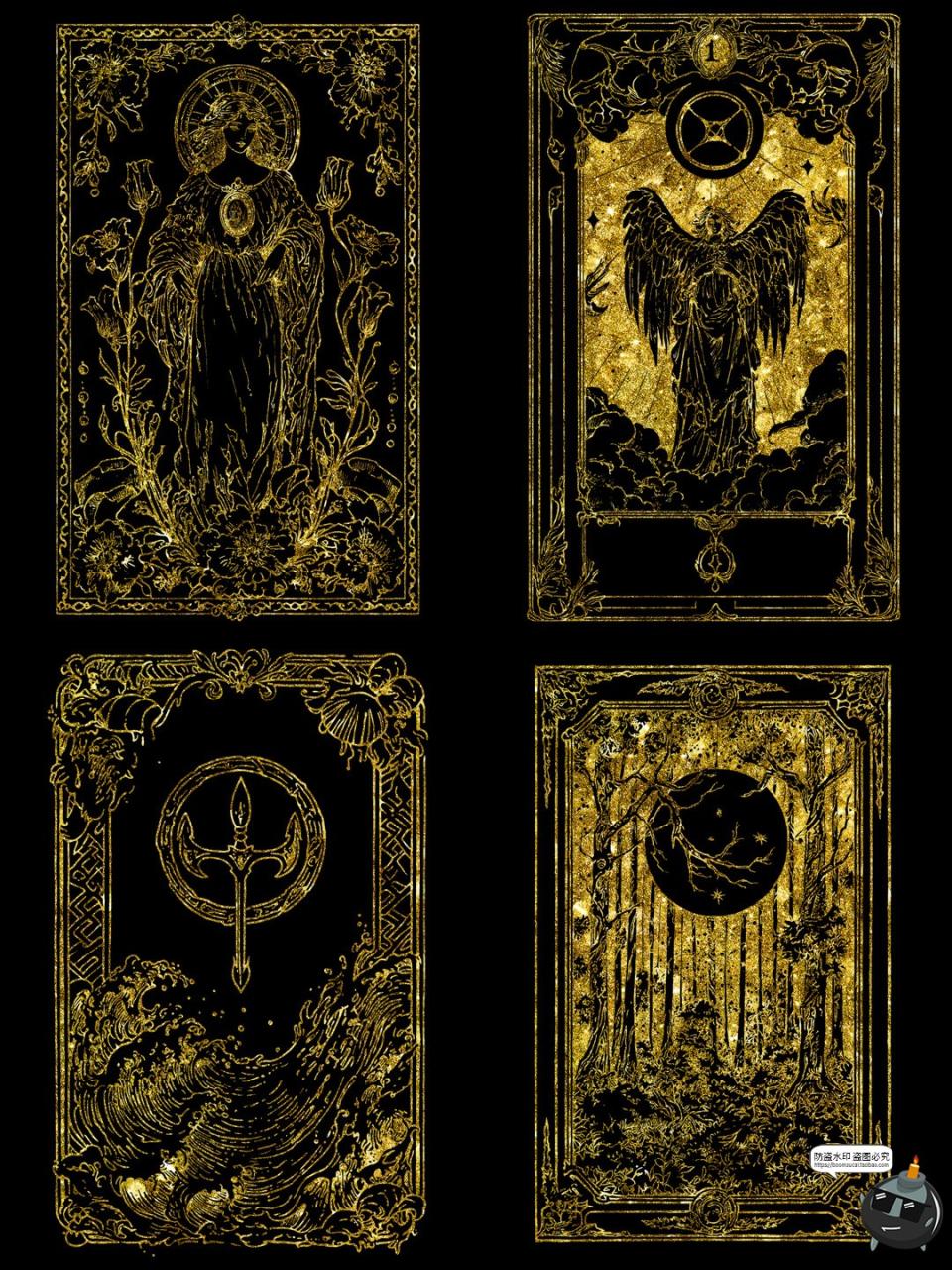 图片[3]-鎏金欧式魔法卡牌插画线稿牌面卡片日月星球图案图片PNG免抠素材-设计猿