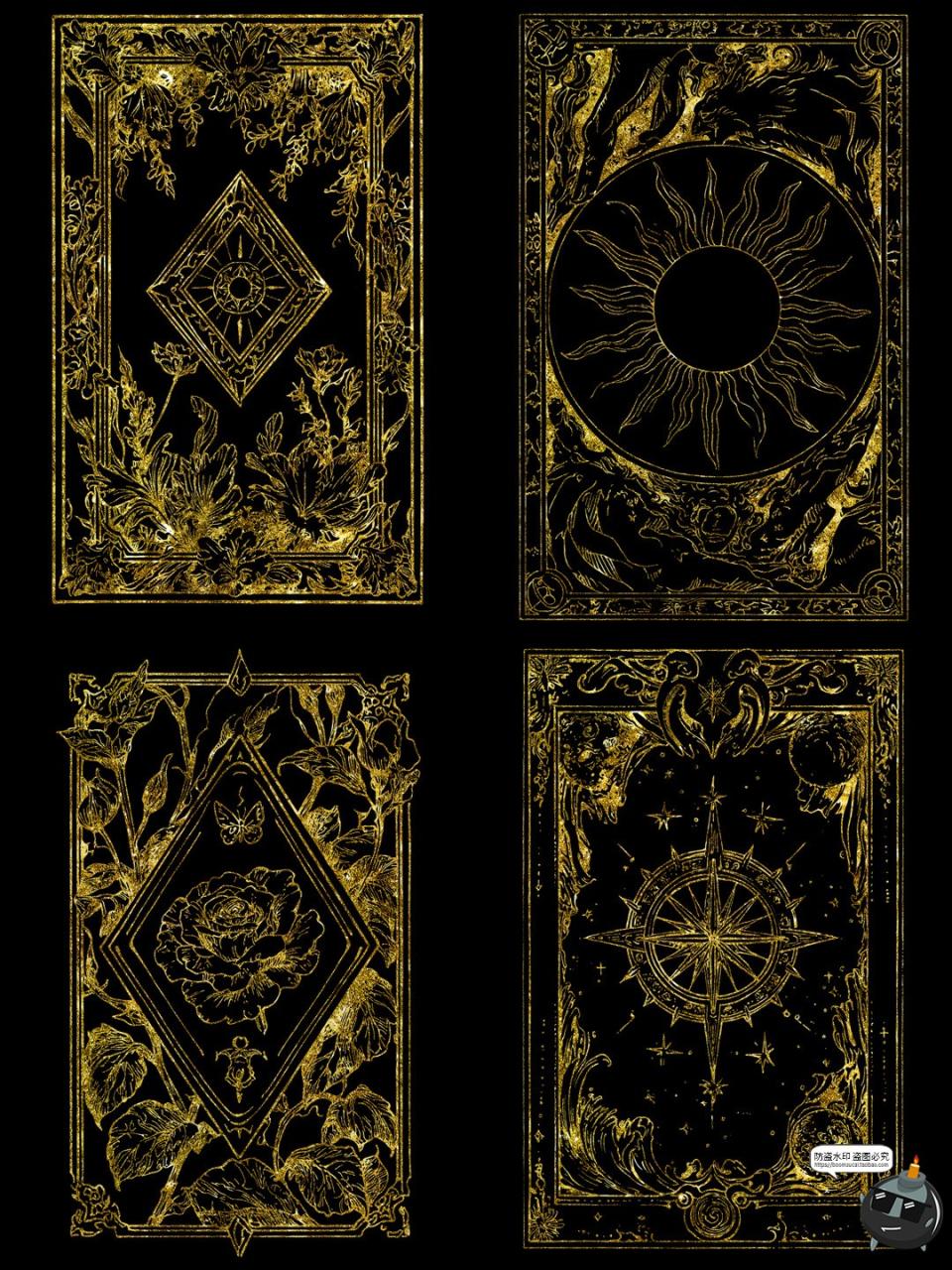 图片[4]-鎏金欧式魔法卡牌插画线稿牌面卡片日月星球图案图片PNG免抠素材-设计猿