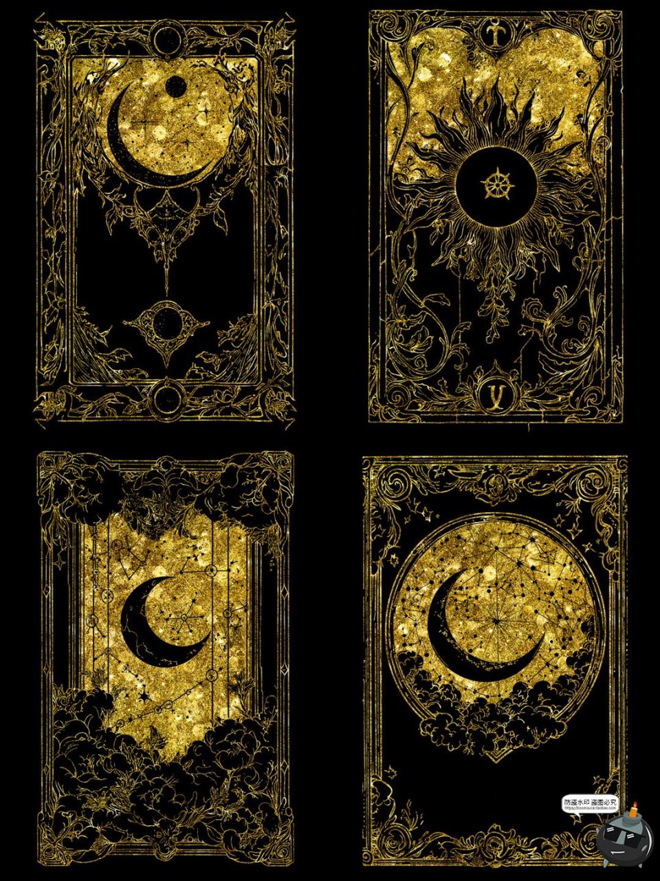 图片[5]-鎏金欧式魔法卡牌插画线稿牌面卡片日月星球图案图片PNG免抠素材-设计猿