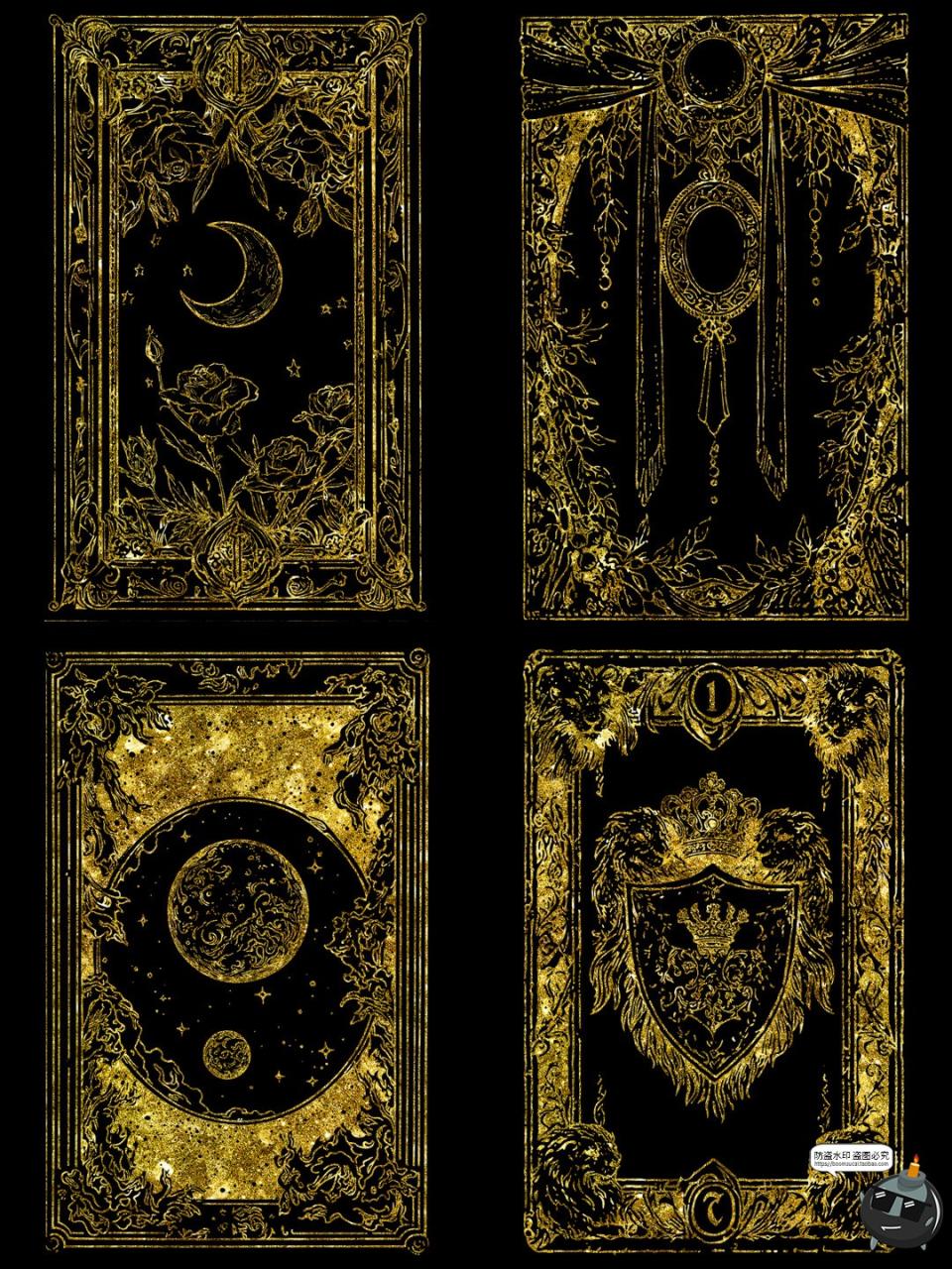 图片[7]-鎏金欧式魔法卡牌插画线稿牌面卡片日月星球图案图片PNG免抠素材-设计猿