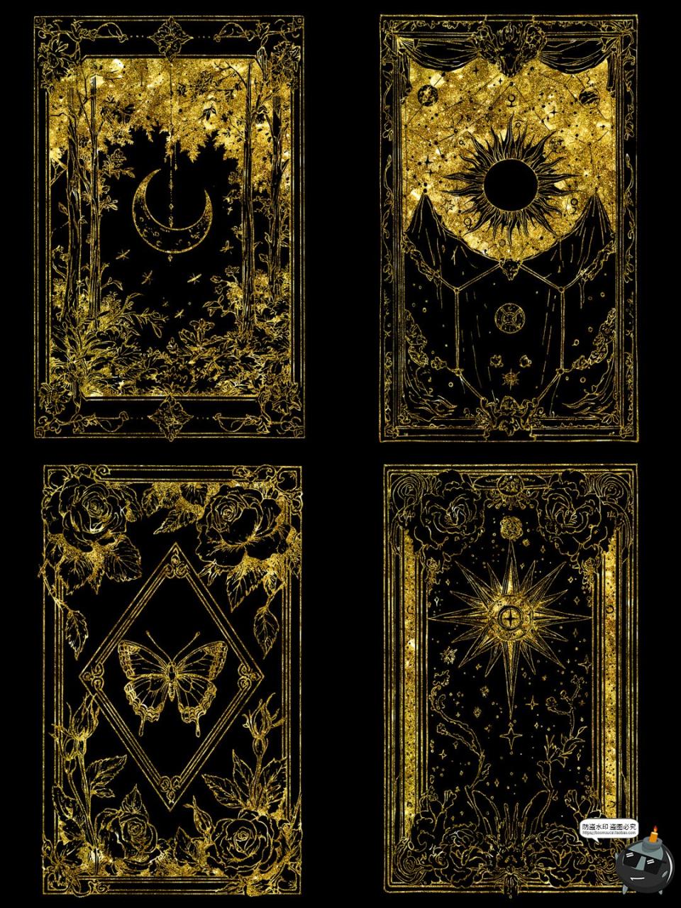 图片[8]-鎏金欧式魔法卡牌插画线稿牌面卡片日月星球图案图片PNG免抠素材-设计猿