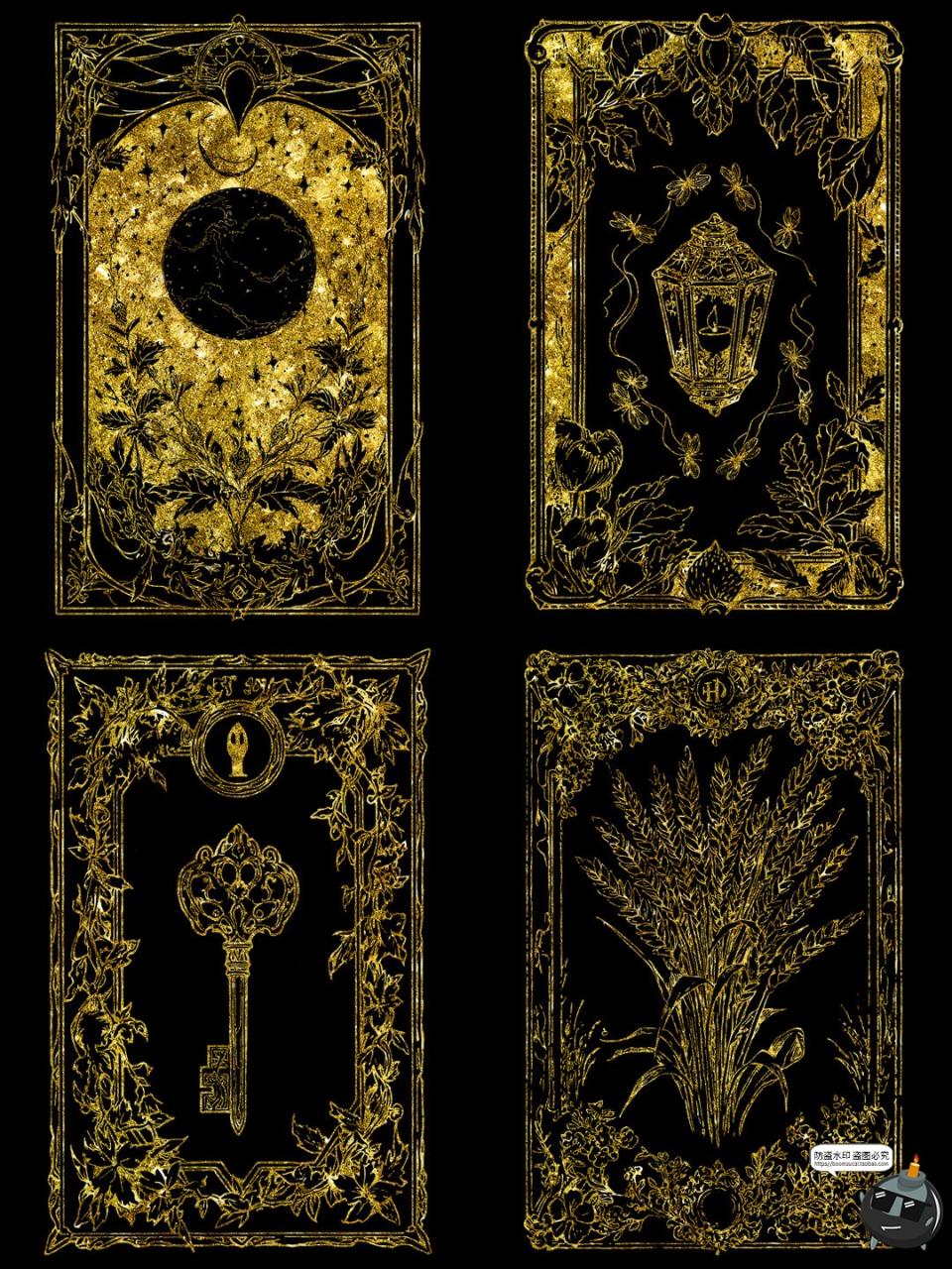 图片[9]-鎏金欧式魔法卡牌插画线稿牌面卡片日月星球图案图片PNG免抠素材-设计猿