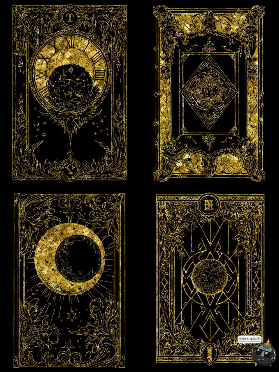 图片[10]-鎏金欧式魔法卡牌插画线稿牌面卡片日月星球图案图片PNG免抠素材-设计猿