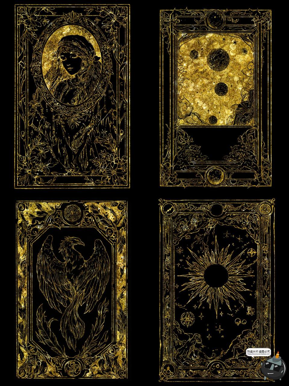 图片[11]-鎏金欧式魔法卡牌插画线稿牌面卡片日月星球图案图片PNG免抠素材-设计猿