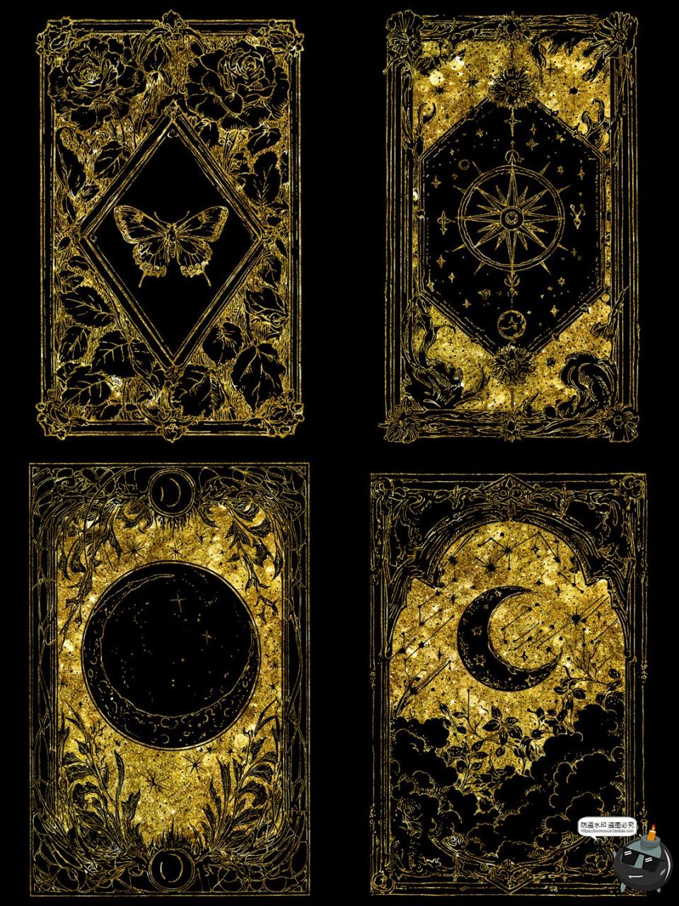 图片[12]-鎏金欧式魔法卡牌插画线稿牌面卡片日月星球图案图片PNG免抠素材-设计猿