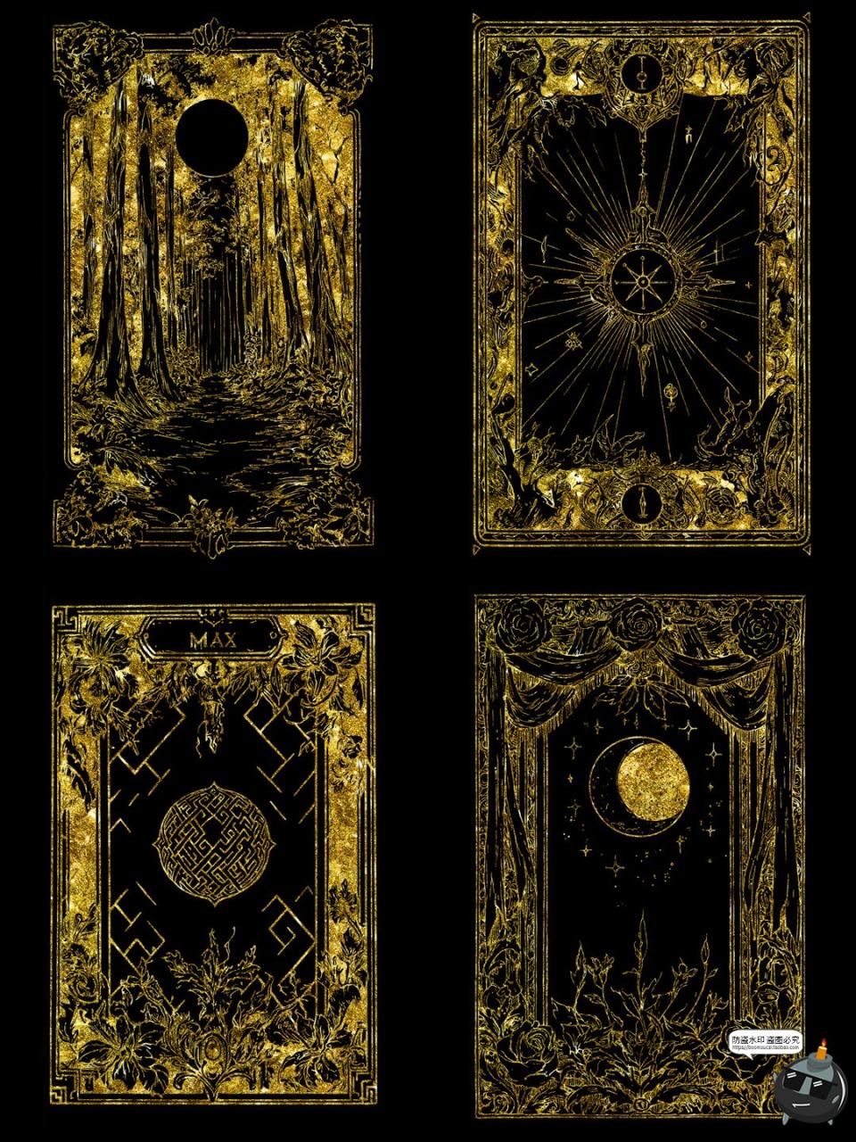 图片[14]-鎏金欧式魔法卡牌插画线稿牌面卡片日月星球图案图片PNG免抠素材-设计猿