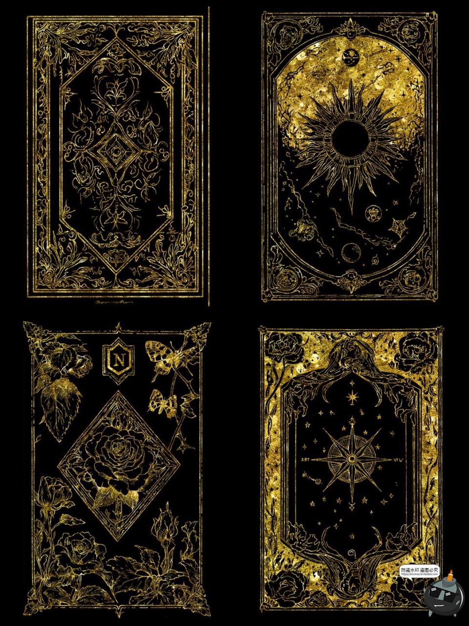 图片[16]-鎏金欧式魔法卡牌插画线稿牌面卡片日月星球图案图片PNG免抠素材-设计猿