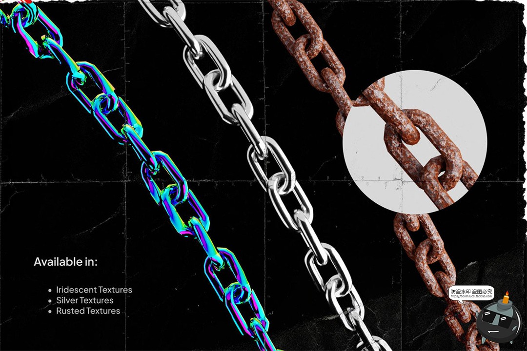 图片[5]-复古Y2K嘻哈风银色生锈全息链条铁链装饰元素后期PNG免抠图素材-设计猿