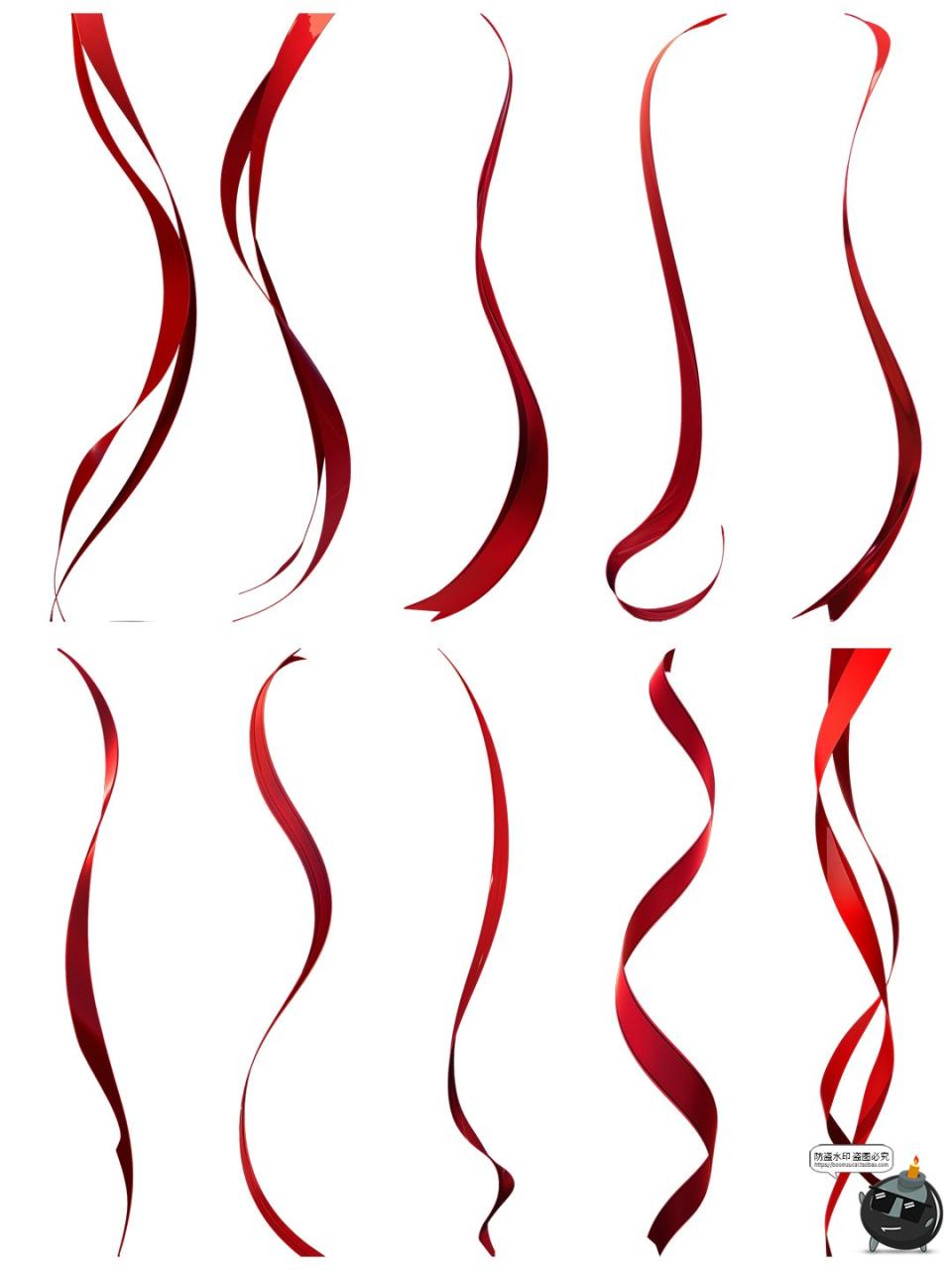 图片[2]-中式古风中国风红色飘带绸带丝带绸缎一根根飘摇PNG免抠合成素材-设计猿