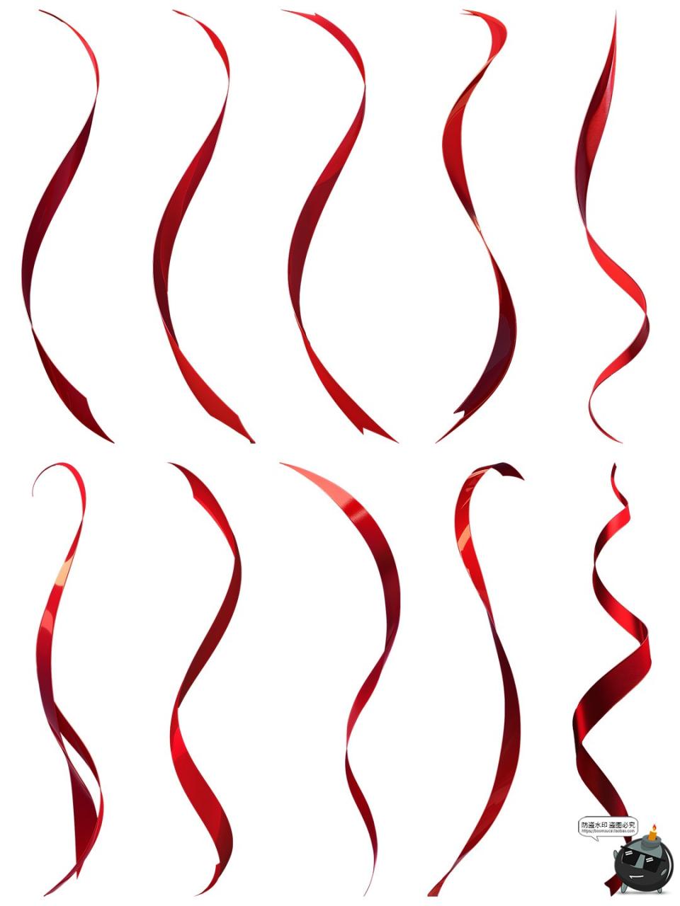 图片[4]-中式古风中国风红色飘带绸带丝带绸缎一根根飘摇PNG免抠合成素材-设计猿