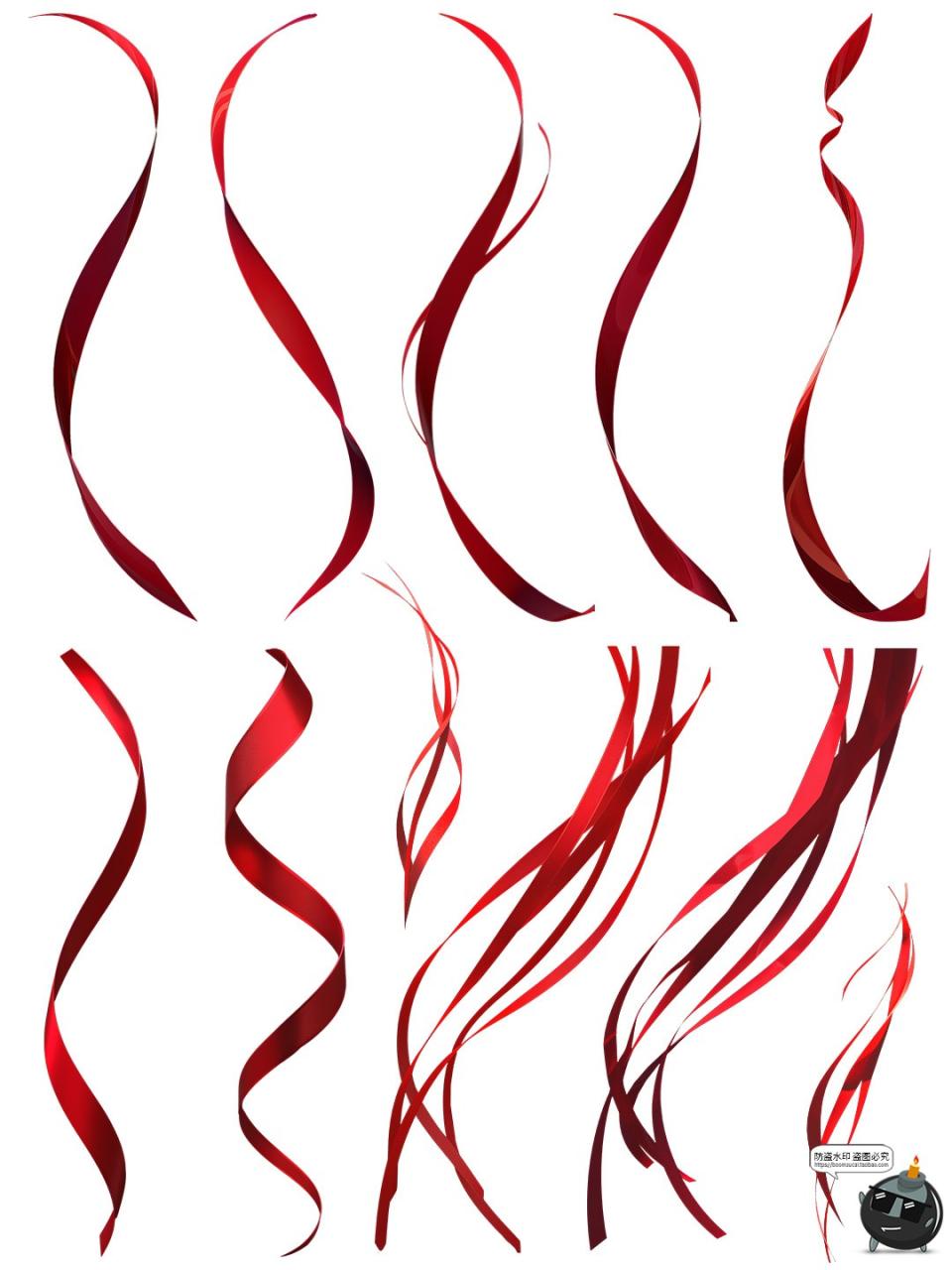 图片[5]-中式古风中国风红色飘带绸带丝带绸缎一根根飘摇PNG免抠合成素材-设计猿