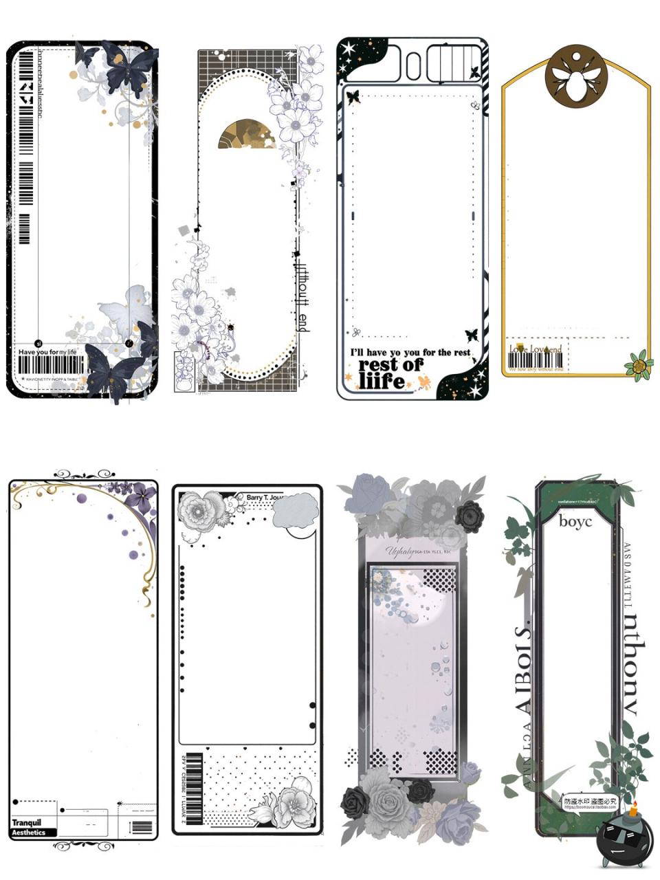 图片[2]-书签边框卡牌长条形框侧边栏文本框元素插画手账背景PNG免抠素材-设计猿