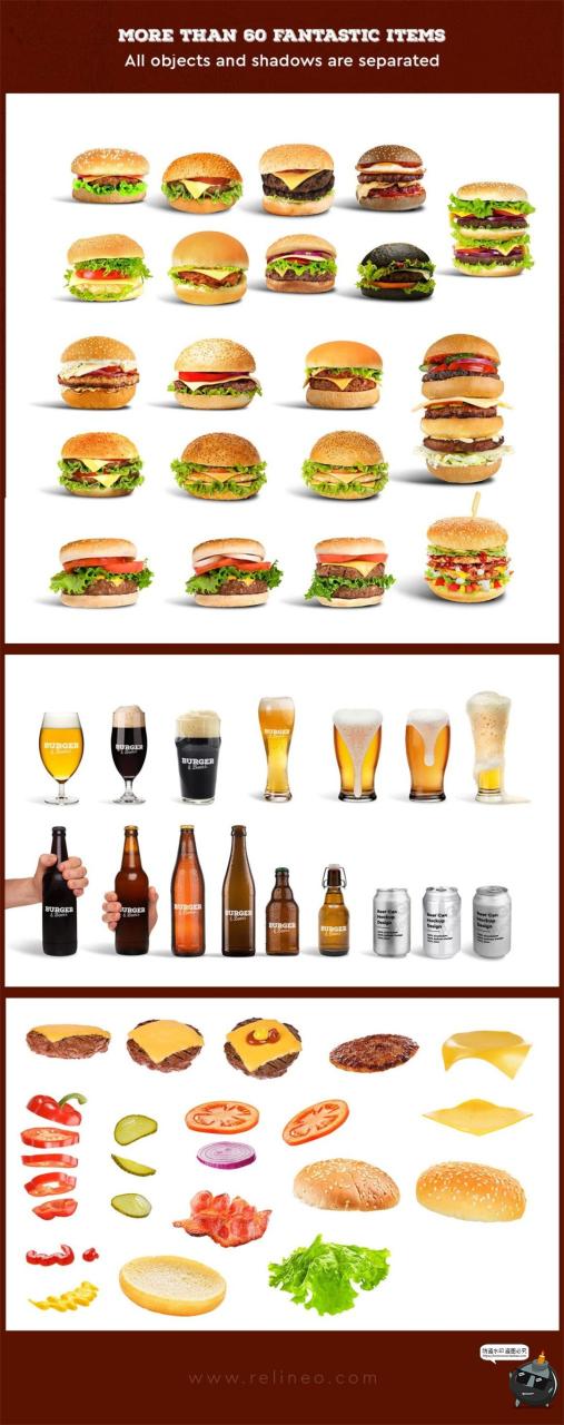 图片[2]-汉堡专题前视拆解图啤酒模型广告场景拼贴合成组合PSD模板ps素材-设计猿