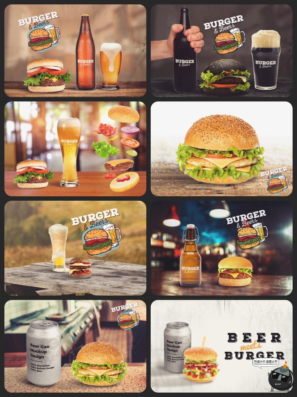 图片[3]-汉堡专题前视拆解图啤酒模型广告场景拼贴合成组合PSD模板ps素材-设计猿