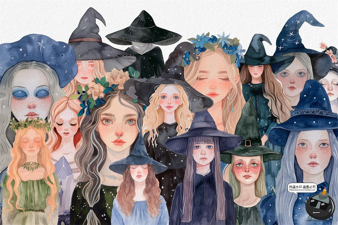 图片[8]-水彩女巫植物精灵蘑菇花环装饰元素手账美工拼贴图形纸张PNG素材-设计猿