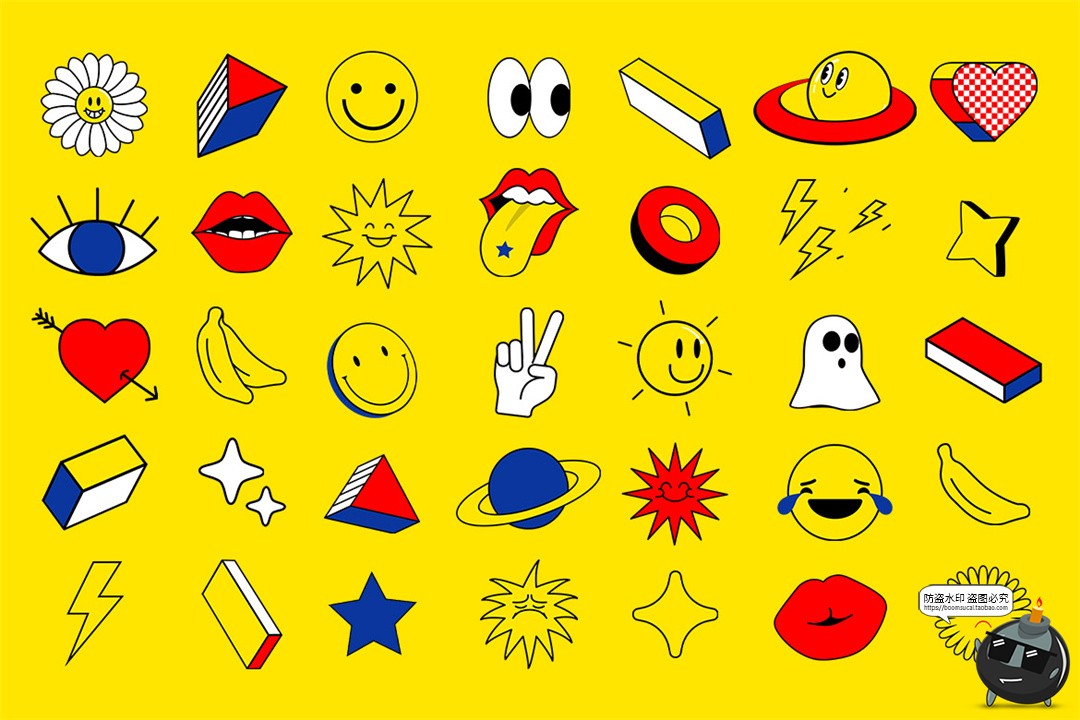 图片[2]-复古俏皮趣味表情Y2K美学潮流贴纸装饰元素卡通免抠图片PNG素材-设计猿