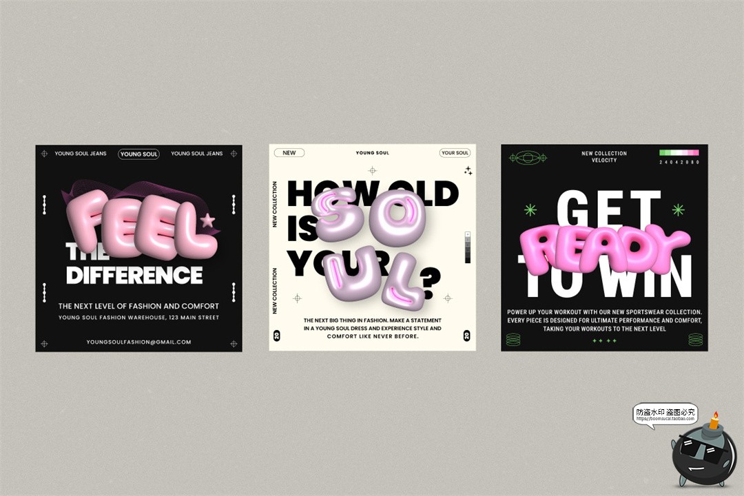 图片[5]-朋克Y2K时尚3D膨胀泡泡软糖字体社交媒体排版海报AI矢量模板素材-设计猿