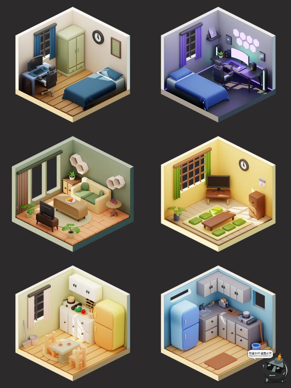 图片[5]-3D等距房间卧室浴室客厅布置摆设插图插画png免抠obj图片fbx素材-设计猿
