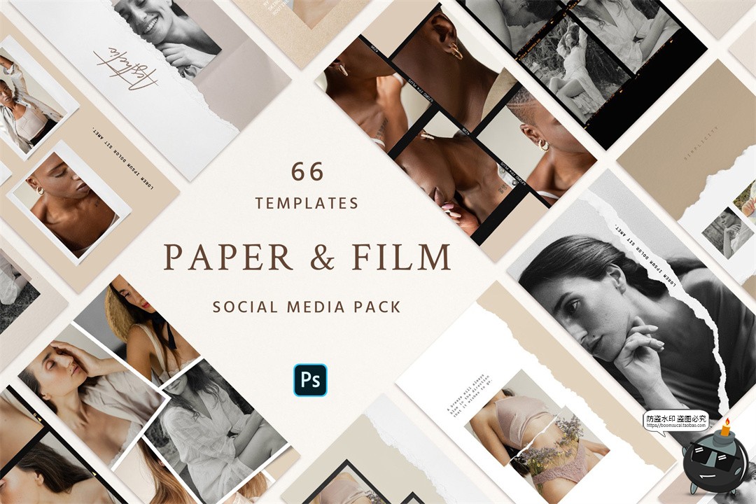 图片[1]-复古电影框架胶片相片照片撕纸纹理图片故事排版海报PSD模板素材-设计猿