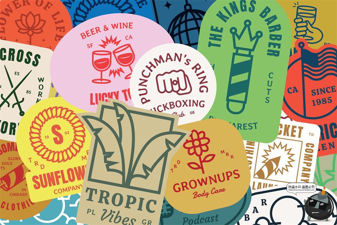 图片[1]-复古线条拼贴字母组合图标图形LOGO徽标徽章艺术贴纸AI矢量素材-设计猿