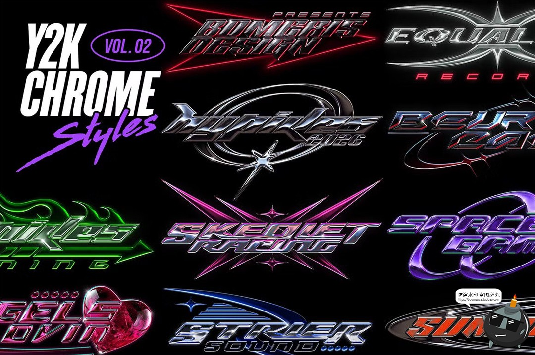 图片[1]-Y2K千禧年美学金属质感嘻哈酸性3D立体金属标题特效字PSD模板素材-设计猿