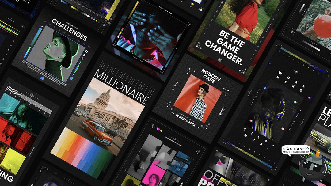 图片[1]-科幻胶片帧风格独特炫酷新潮图文排版方形竖版海报PSD模板ps素材-设计猿