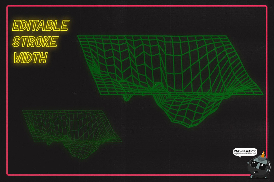 图片[2]-复古时尚未来派线框线性空间重力网格扭曲AI矢量PNG免扣元素素材-设计猿