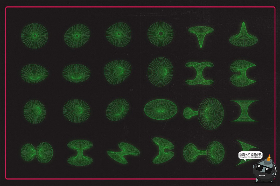 图片[3]-复古时尚未来派线框线性空间重力网格扭曲AI矢量PNG免扣元素素材-设计猿