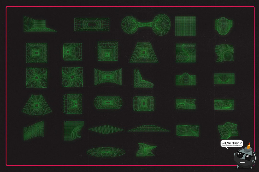 图片[5]-复古时尚未来派线框线性空间重力网格扭曲AI矢量PNG免扣元素素材-设计猿