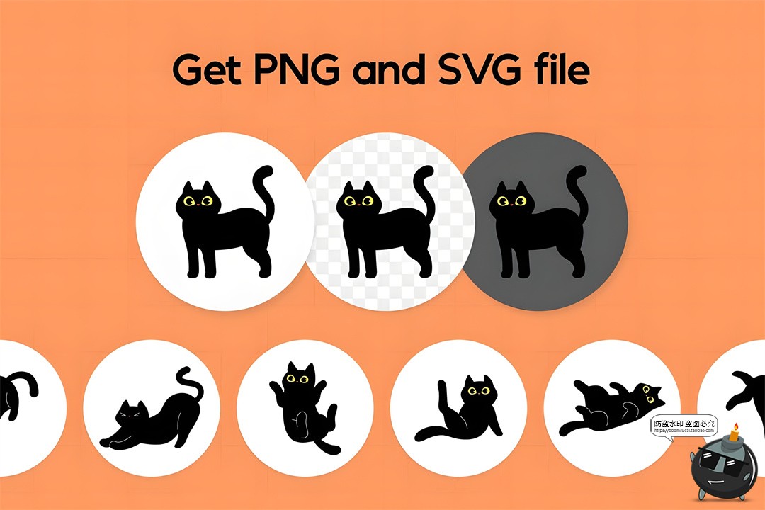 图片[3]-趣味卡通猫咪黑色猫图标图形动作插图插画PNG免抠AI矢量SVG素材-设计猿