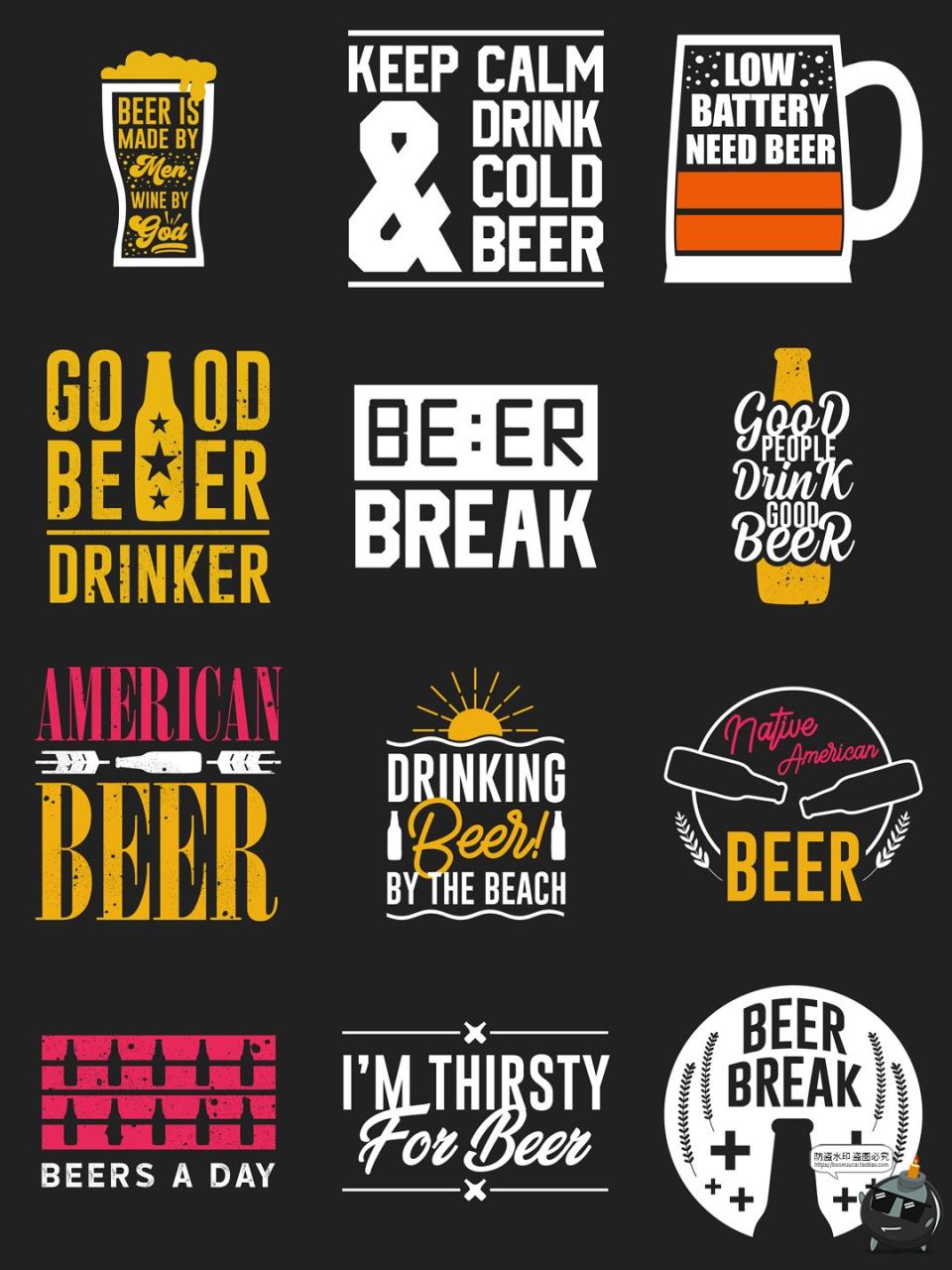 图片[4]-简约英文啤酒标语主题元素T恤印花烫印图案AI矢量图PNG免抠素材-设计猿