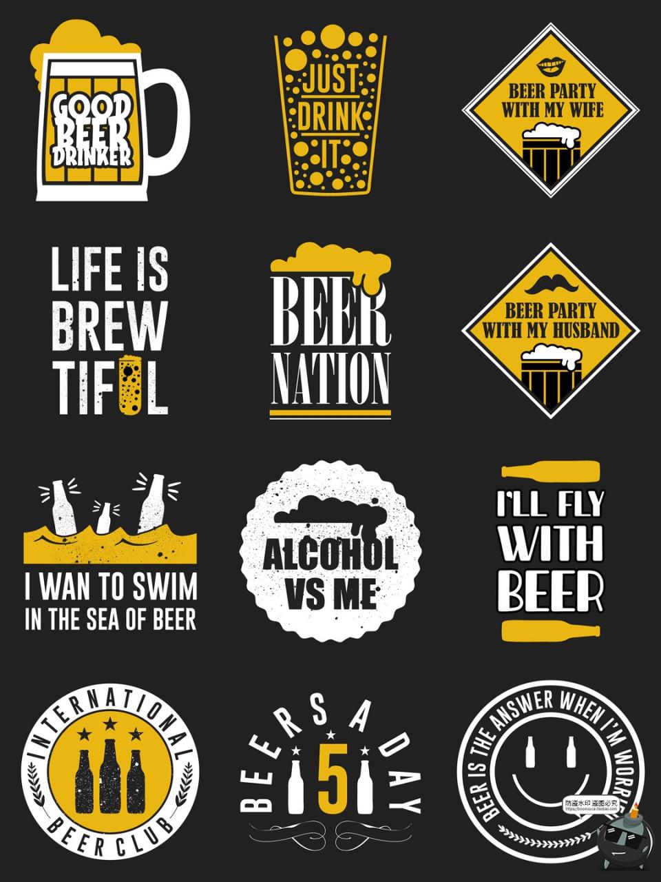 图片[5]-简约英文啤酒标语主题元素T恤印花烫印图案AI矢量图PNG免抠素材-设计猿