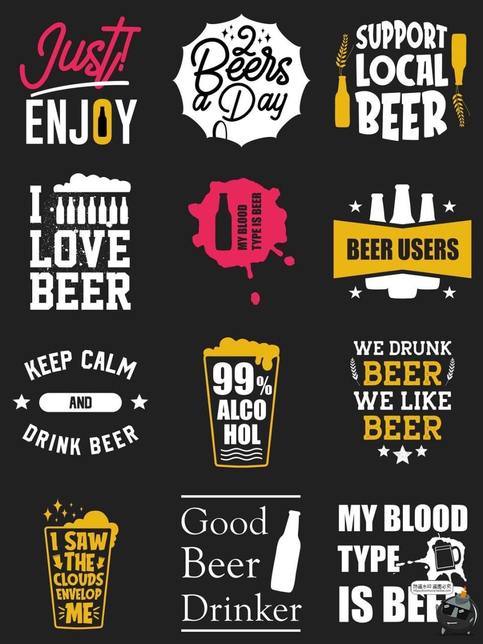 图片[6]-简约英文啤酒标语主题元素T恤印花烫印图案AI矢量图PNG免抠素材-设计猿