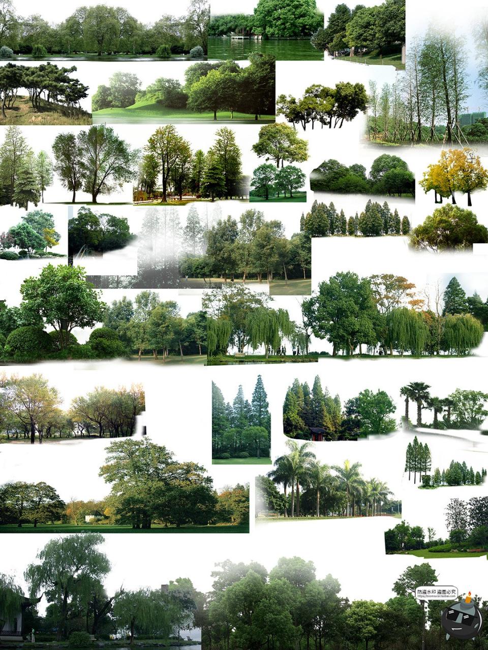 图片[1]-自然远景山体近景树丛林配景树景观PSD模板分层后期P图合成ps素材-设计猿