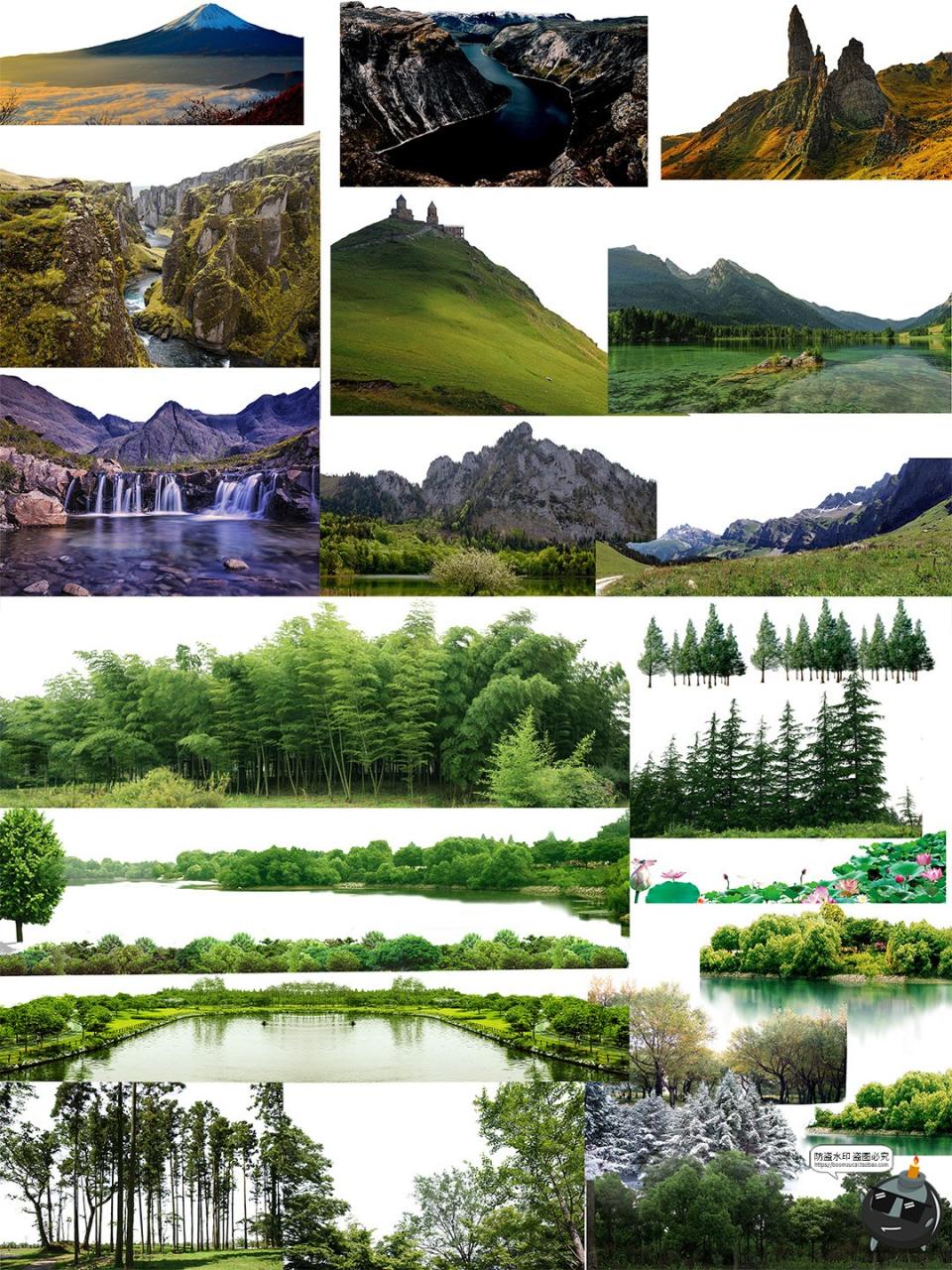 图片[2]-自然远景山体近景树丛林配景树景观PSD模板分层后期P图合成ps素材-设计猿