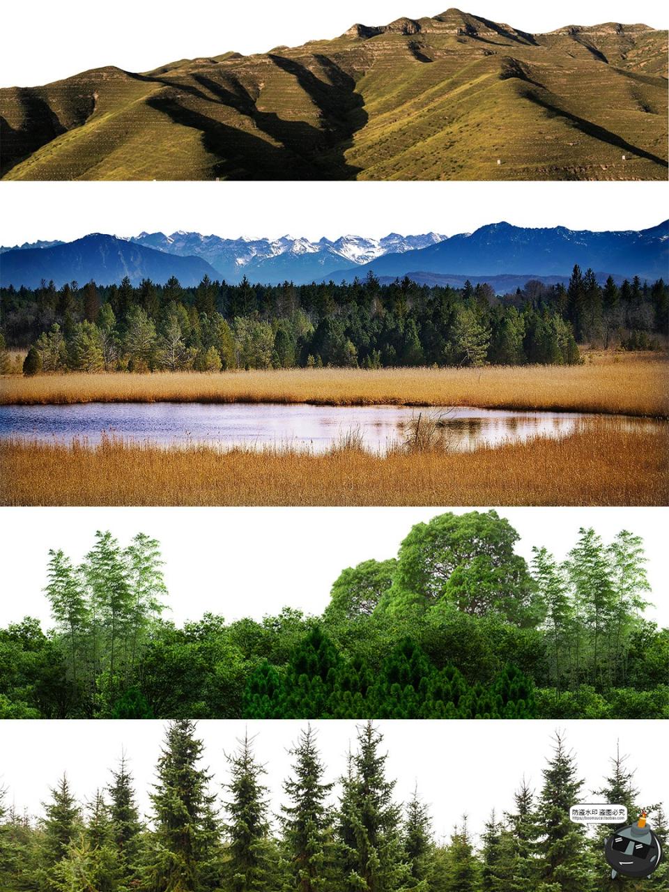 图片[4]-自然远景山体近景树丛林配景树景观PSD模板分层后期P图合成ps素材-设计猿